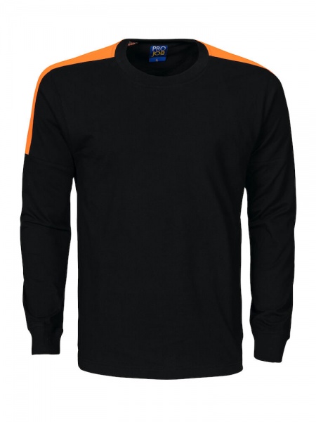 Projob 2020 T-Shirt Lange Mouwen met Fluo Inzetstukken Zwart/Oranje