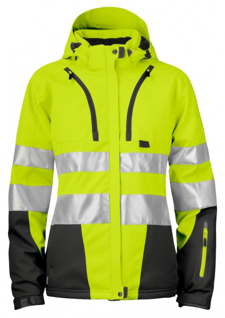 Projob 6424 Gevoerde Signalisatie Softshell Dames ISO20471 Klasse 3  Fluo Geel/Zwart